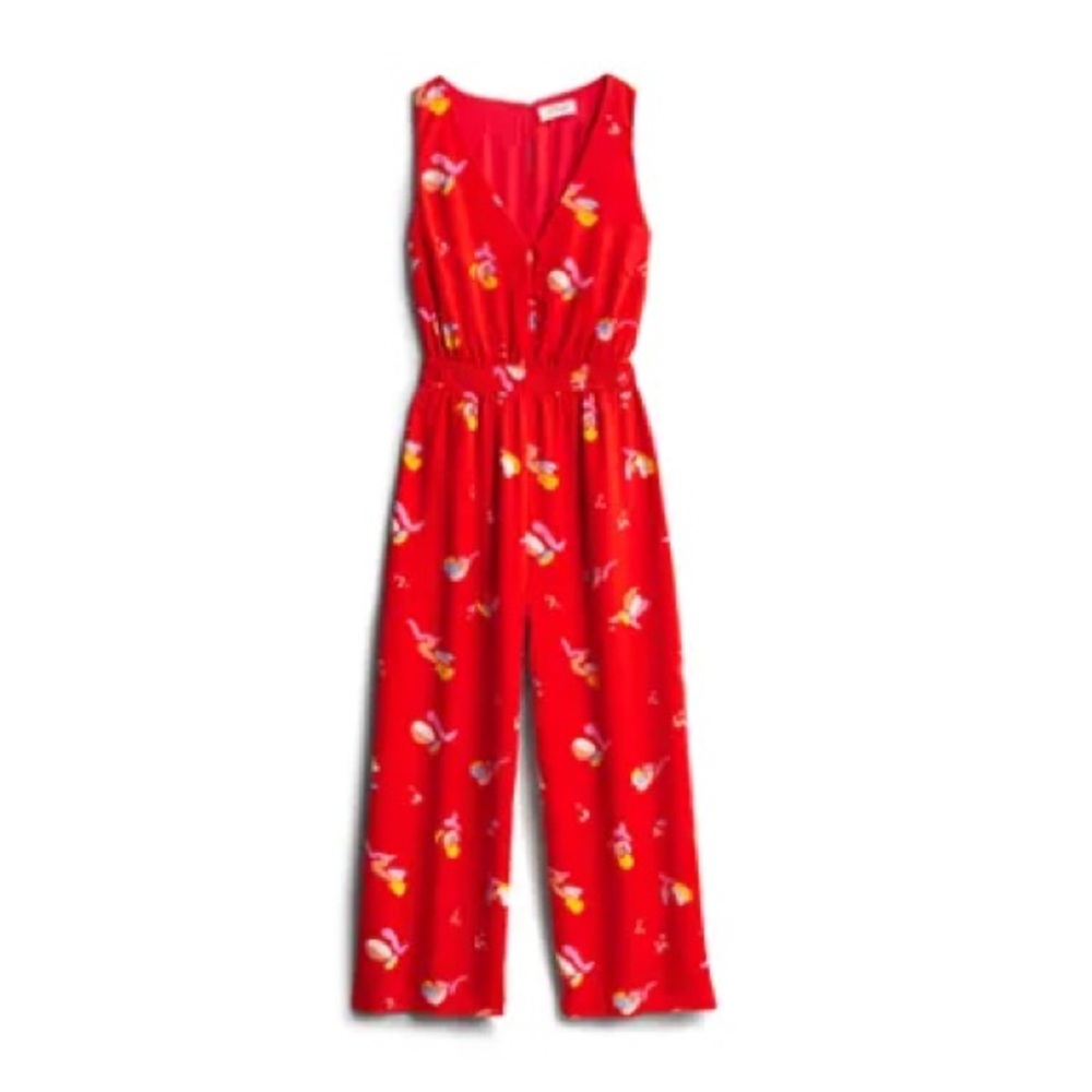 Katie Sturino Stitch Fix EUC Wide Leg Sleeveless Red Floral Women Jumpsuit Small